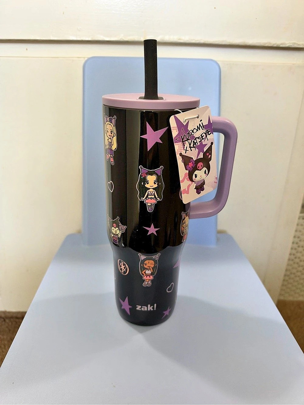 Zak Designs Kuromi x Katseye 30oz Straw Tumbler Black & Pink Travel Tumbler